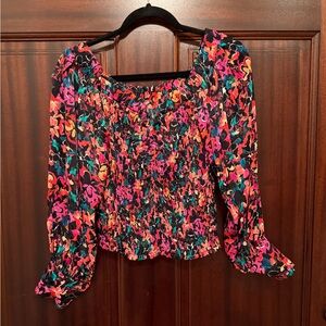 fresh Multicolor Floral Smocked Square-Neck Blouse
